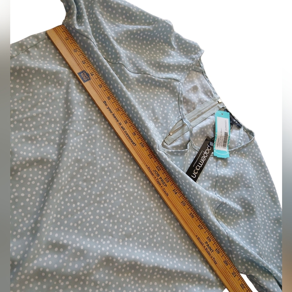 PaperMoon Women's Size Large 100% Polyester Light Blue Polka Dot Blouse - Picture 4 of 7